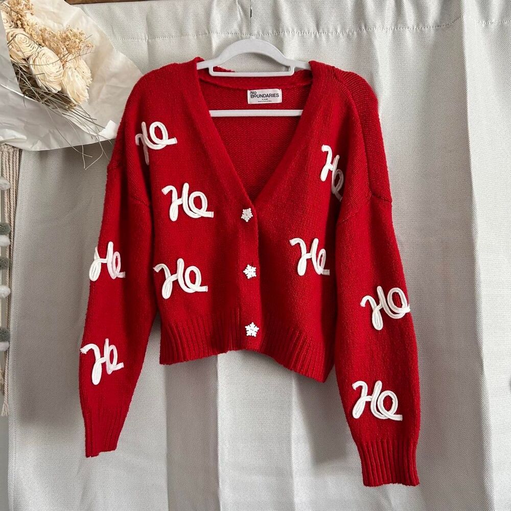 Red HO HO Christmas Cardigan Size XL Coquette Holiday Kitsch ugly xmas sweater